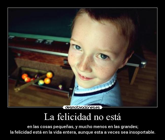 La felicidad no está - en las cosas pequeñas, y mucho menos en las grandes;
la felicidad está en la vida entera, aunque esta a veces sea insoportable.