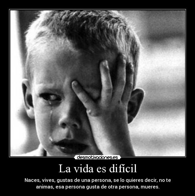 La vida es difícil - Naces, vives, gustas de una persona, se lo quieres decir, no te
animas, esa persona gusta de otra persona, mueres.