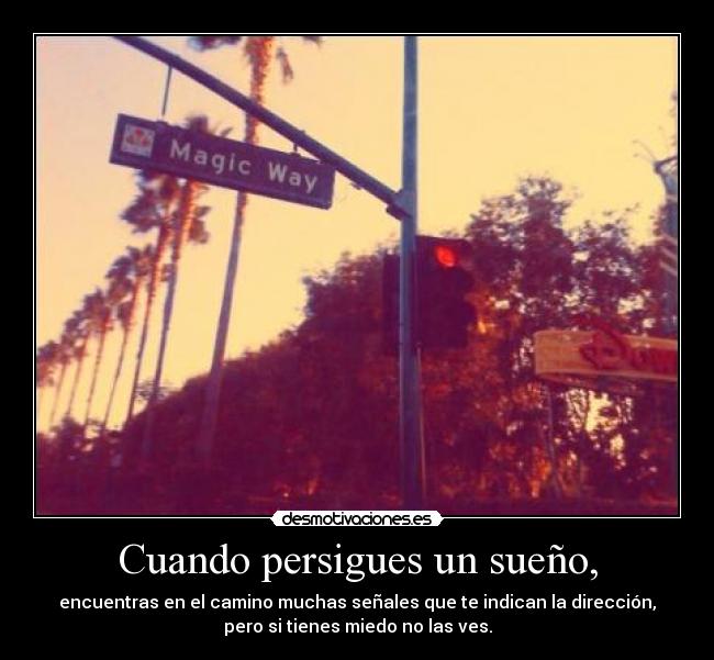 Cuando persigues un sueño, - encuentras en el camino muchas señales que te indican la dirección,
pero si tienes miedo no las ves.