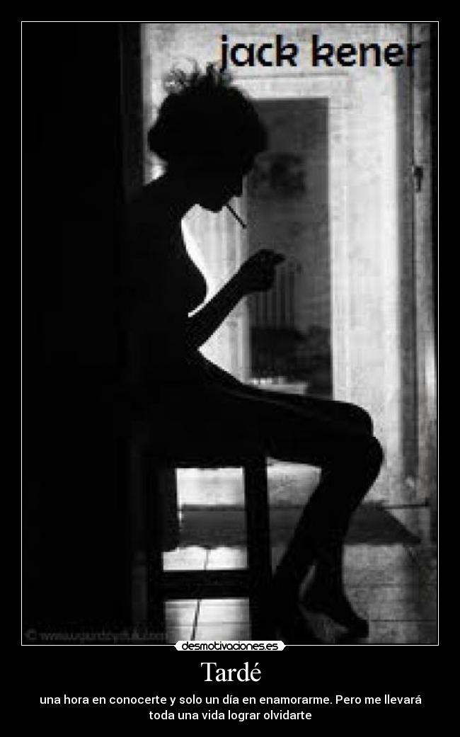 Tardé - una hora en conocerte y solo un día en enamorarme. Pero me llevará
toda una vida lograr olvidarte