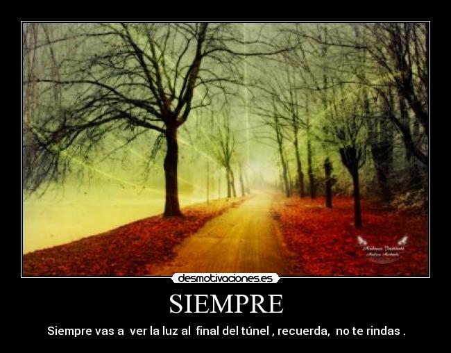 SIEMPRE - Siempre vas a ver la luz al final del túnel , recuerda, no te rindas .