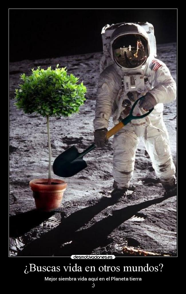 carteles vida vida tierra planeta arbol planta astronauta cohete luna espacio marte desmotivaciones