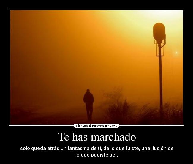 Te has marchado - solo queda atrás un fantasma de ti, de lo que fuiste, una ilusión de lo que pudiste ser.