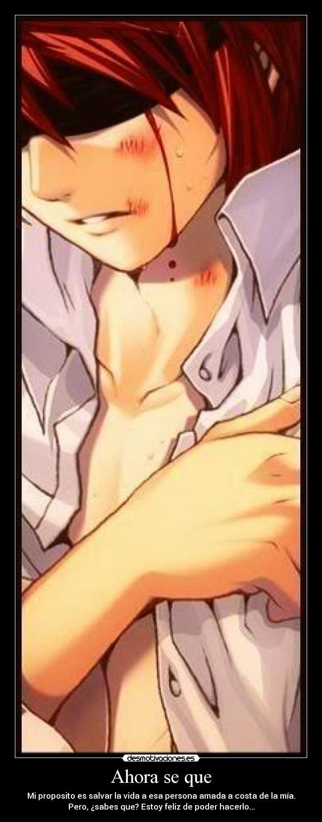 Ahora se que - Mi proposito es salvar la vida a esa persona amada a costa de la mía.
Pero, ¿sabes que? Estoy feliz de poder hacerlo...