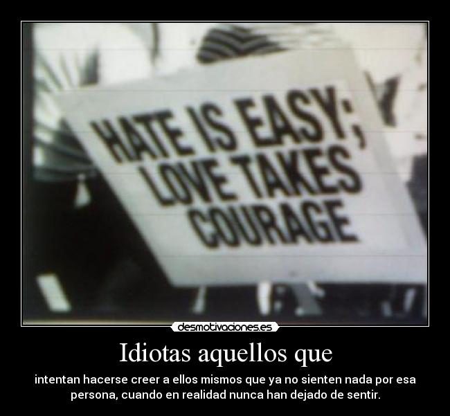 Idiotas aquellos que - intentan hacerse creer a ellos mismos que ya no sienten nada por esa
persona, cuando en realidad nunca han dejado de sentir.
