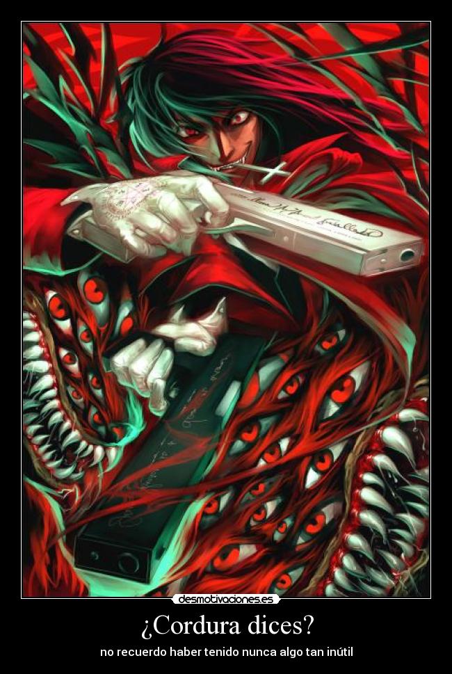 carteles anime hellsing ultimate ova arukardo alucard sangre tiene sabor fuerte pero dulce paladar desmotivaciones