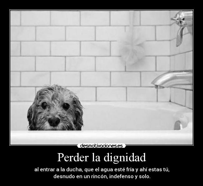 Perder la dignidad - al entrar a la ducha, que el agua esté fría y ahí estas tú,
desnudo en un rincón, indefenso y solo.