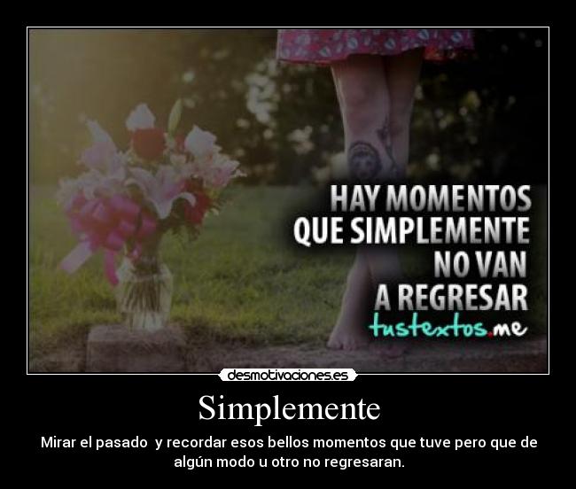 Simplemente - Mirar el pasado y recordar esos bellos momentos que tuve pero que de
algún modo u otro no regresaran.