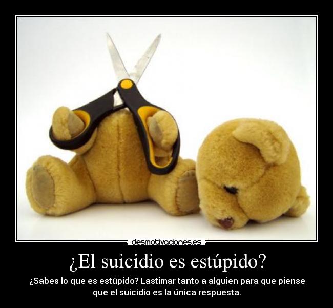 ¿El suicidio es estúpido? - ¿Sabes lo que es estúpido? Lastimar tanto a alguien para que piense
que el suicidio es la única respuesta.