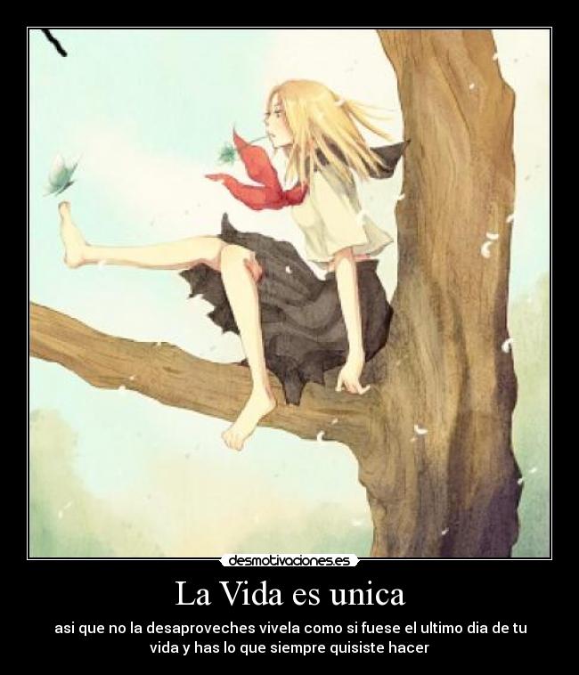La Vida es unica - asi que no la desaproveches vivela como si fuese el ultimo dia de tu
vida y has lo que siempre quisiste hacer