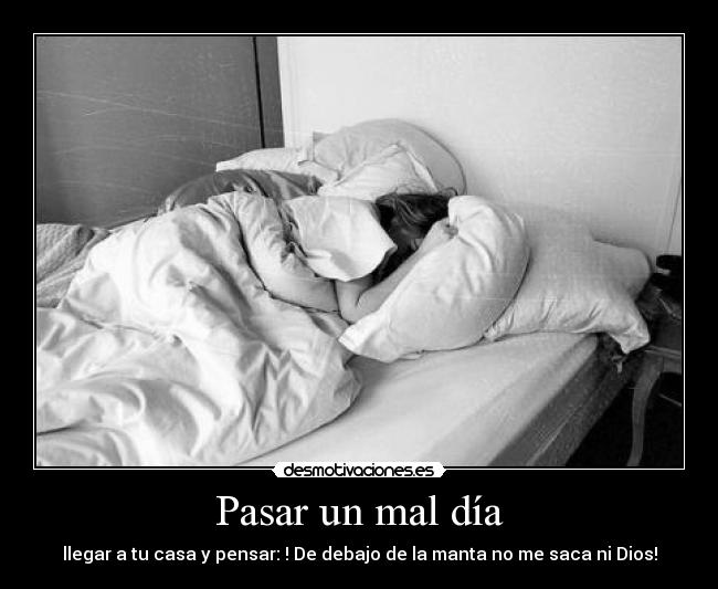 Pasar un mal día - llegar a tu casa y pensar: ! De debajo de la manta no me saca ni Dios!