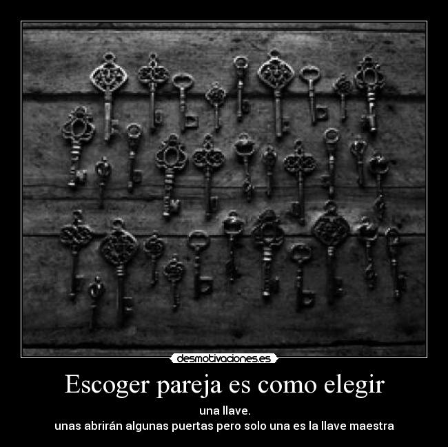 Escoger pareja es como elegir - una llave.
unas abrirán algunas puertas pero solo una es la llave maestra