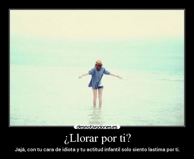 ¿Llorar por ti? - Jajá, con tu cara de idiota y tu actitud infantil solo siento lastima por ti.