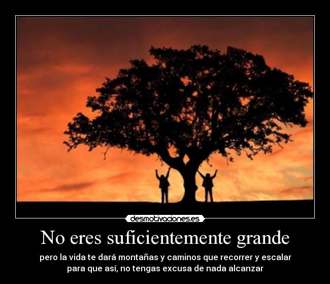 No eres suficientemente grande - pero la vida te dará montañas y caminos que recorrer y escalar
para que así, no tengas excusa de nada alcanzar