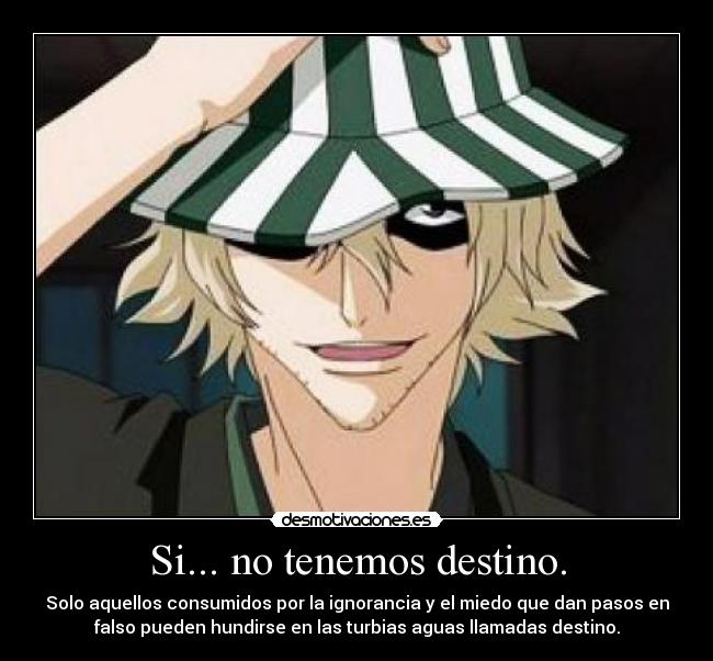 Si... no tenemos destino. - Solo aquellos consumidos por la ignorancia y el miedo que dan pasos en
falso pueden hundirse en las turbias aguas llamadas destino.