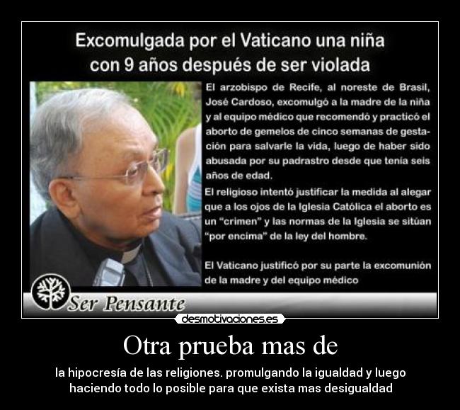Otra prueba mas de - la hipocresía de las religiones. promulgando la igualdad y luego
haciendo todo lo posible para que exista mas desigualdad