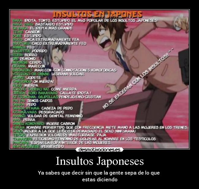 Insultos Japoneses - Ya sabes que decir sin que la gente sepa de lo que
estas diciendo