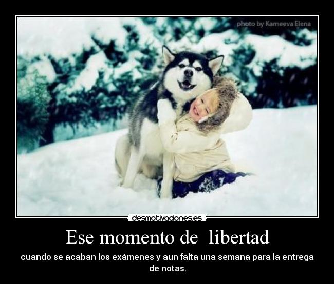 Ese momento de libertad - cuando se acaban los exámenes y aun falta una semana para la entrega de notas.