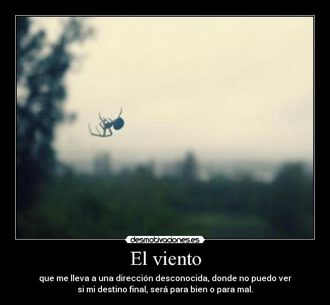 El viento - que me lleva a una dirección desconocida, donde no puedo ver
si mi destino final, será para bien o para mal.