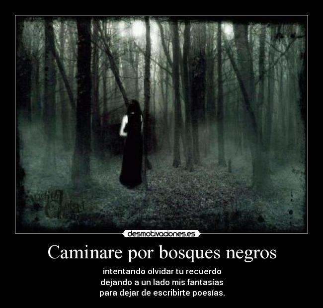 Caminare por bosques negros - intentando olvidar tu recuerdo
dejando a un lado mis fantasías
para dejar de escribirte poesías.