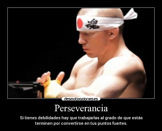 Perseverancia - Si tienes debilidades hay que trabajarlas al grado de que estás
terminen por convertirse en tus puntos fuertes.