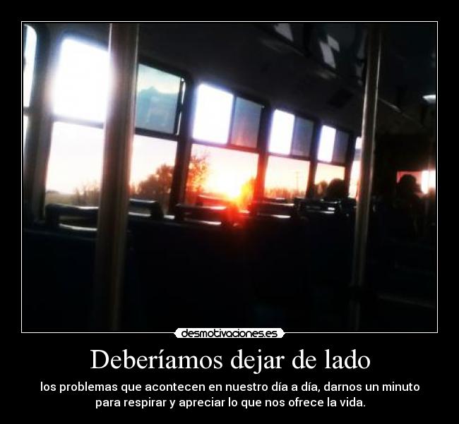 Deberíamos dejar de lado - los problemas que acontecen en nuestro día a día, darnos un minuto
para respirar y apreciar lo que nos ofrece la vida.