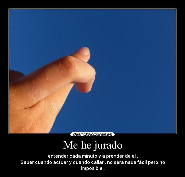Me he jurado - entender cada minuto y a prender de el .
Saber cuando actuar y cuando callar , no sera nada fácil pero no imposible .