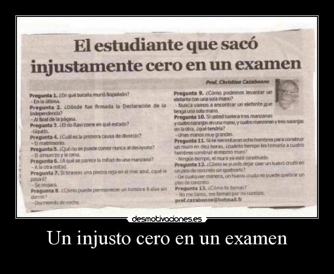 Un injusto cero en un examen -