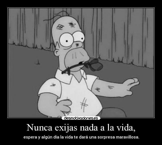 Nunca exijas nada a la vida, - espera y algún día la vida te dará una sorpresa maravillosa.