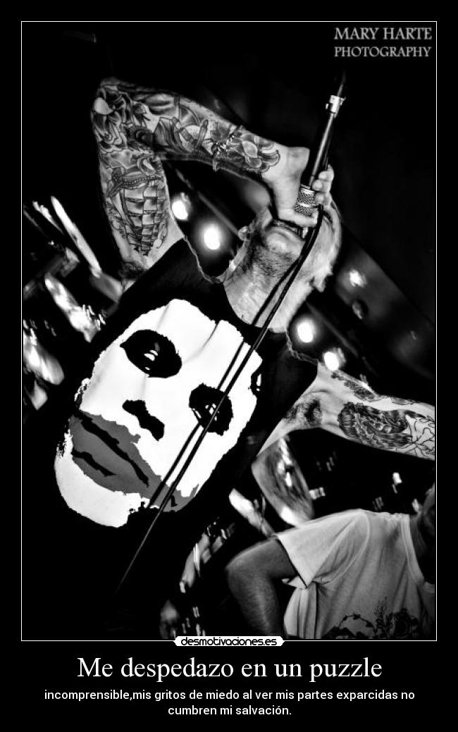 Me despedazo en un puzzle - incomprensible,mis gritos de miedo al ver mis partes exparcidas no
cumbren mi salvación.