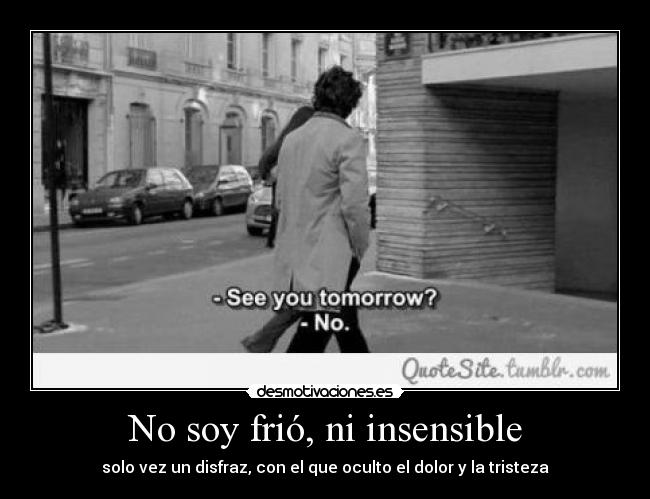 No soy frió, ni insensible - solo vez un disfraz, con el que oculto el dolor y la tristeza