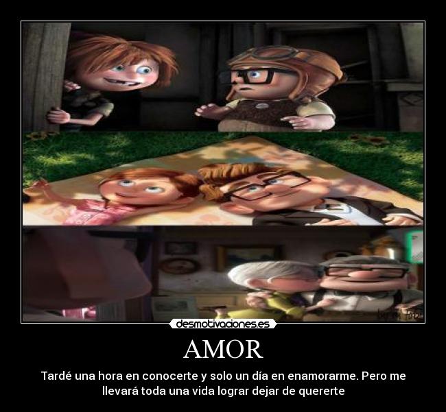 AMOR - Tardé una hora en conocerte y solo un día en enamorarme. Pero me
llevará toda una vida lograr dejar de quererte