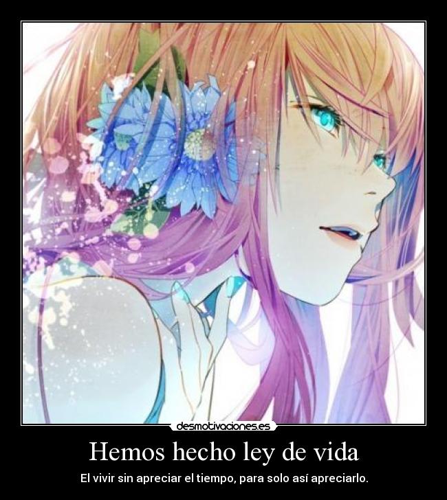 Hemos hecho ley de vida - El vivir sin apreciar el tiempo, para solo así apreciarlo.