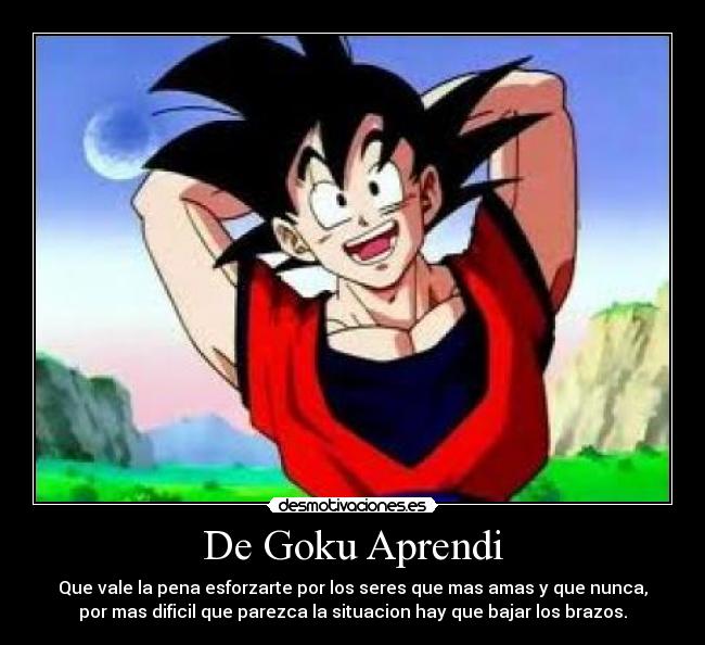 De Goku Aprendi - Que vale la pena esforzarte por los seres que mas amas y que nunca,
por mas dificil que parezca la situacion hay que bajar los brazos.