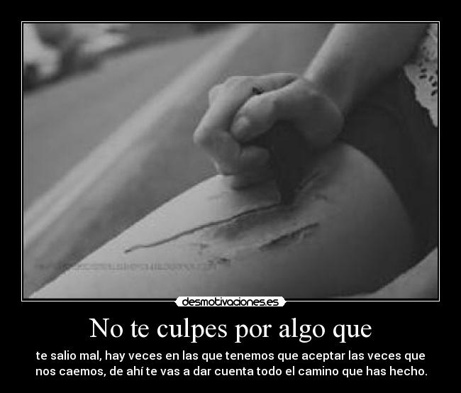 No te culpes por algo que - te salio mal, hay veces en las que tenemos que aceptar las veces que
nos caemos, de ahí te vas a dar cuenta todo el camino que has hecho.