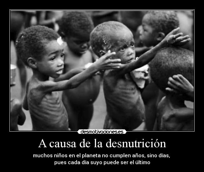 A causa de la desnutrición - muchos niños en el planeta no cumplen años, sino días, 
pues cada día suyo puede ser el último