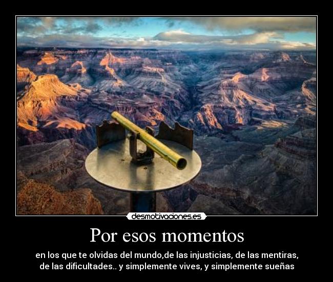 Por esos momentos - en los que te olvidas del mundo,de las injusticias, de las mentiras,
de las dificultades.. y simplemente vives, y simplemente sueñas