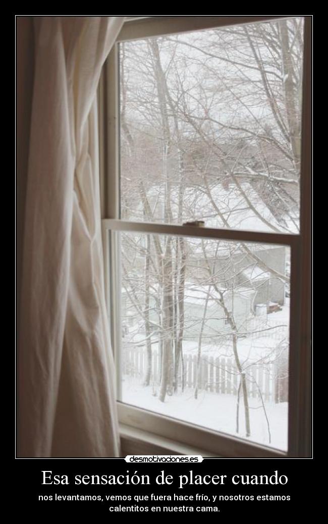 Esa sensación de placer cuando - nos levantamos, vemos que fuera hace frío, y nosotros estamos
calentitos en nuestra cama.