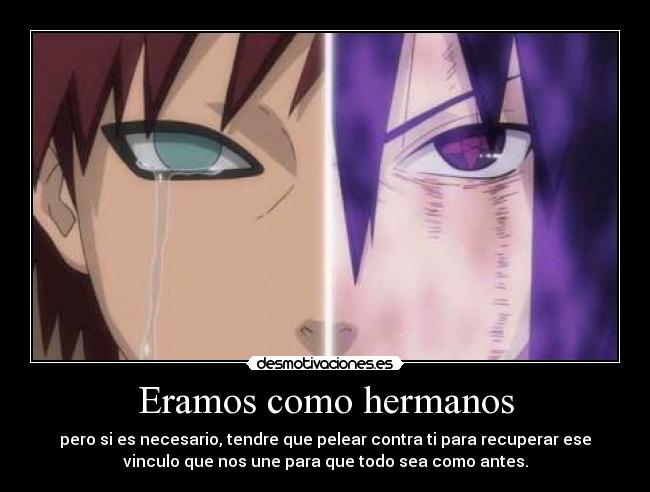 Eramos como hermanos - pero si es necesario, tendre que pelear contra ti para recuperar ese
vinculo que nos une para que todo sea como antes.