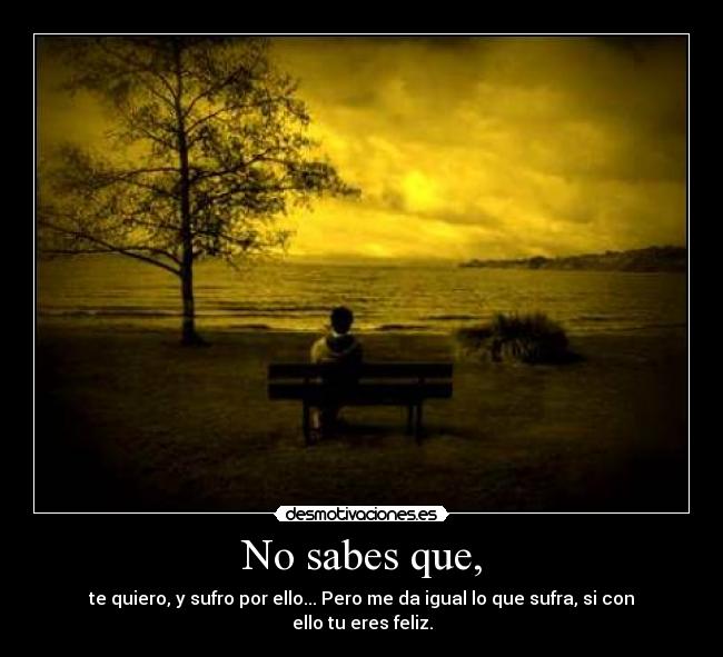 No sabes que, - te quiero, y sufro por ello... Pero me da igual lo que sufra, si con ello tu eres feliz.