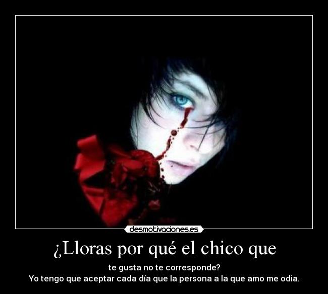 ¿Lloras por qué el chico que - te gusta no te corresponde?
Yo tengo que aceptar cada día que la persona a la que amo me odia.