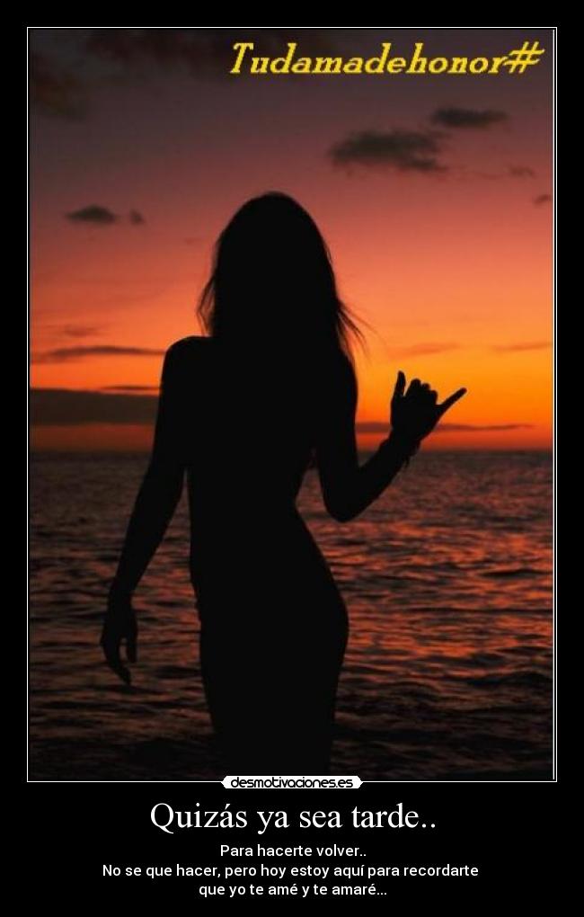 Quizás ya sea tarde.. - Para hacerte volver..
No se que hacer, pero hoy estoy aquí para recordarte
que yo te amé y te amaré...