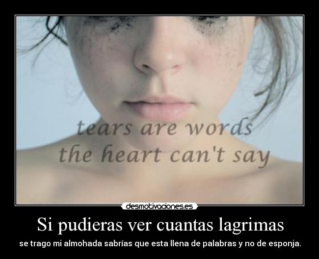 Si pudieras ver cuantas lagrimas - se trago mi almohada sabrías que esta llena de palabras y no de esponja.