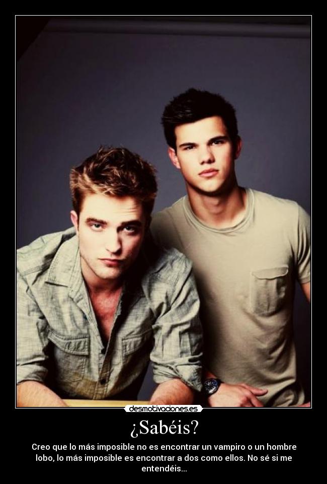 ¿Sabéis? - Creo que lo más imposible no es encontrar un vampiro o un hombre
lobo, lo más imposible es encontrar a dos como ellos. No sé si me
entendéis...