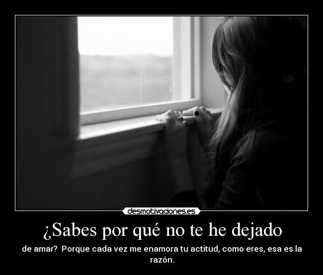 ¿Sabes por qué no te he dejado - de amar?  Porque cada vez me enamora tu actitud, como eres, esa es la razón.