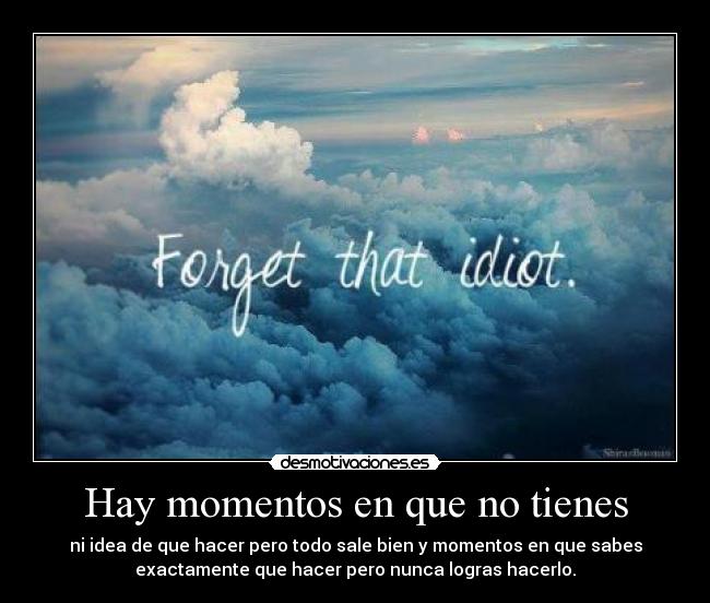 Hay momentos en que no tienes - ni idea de que hacer pero todo sale bien y momentos en que sabes
exactamente que hacer pero nunca logras hacerlo.