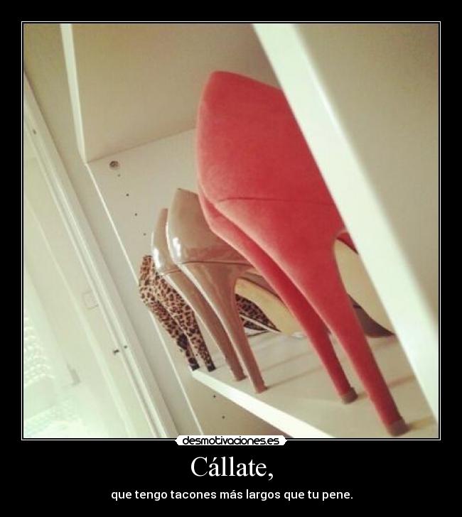 Cállate, - que tengo tacones más largos que tu pene.