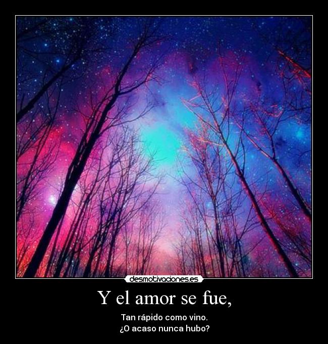 Y el amor se fue, - Tan rápido como vino.
¿O acaso nunca hubo?