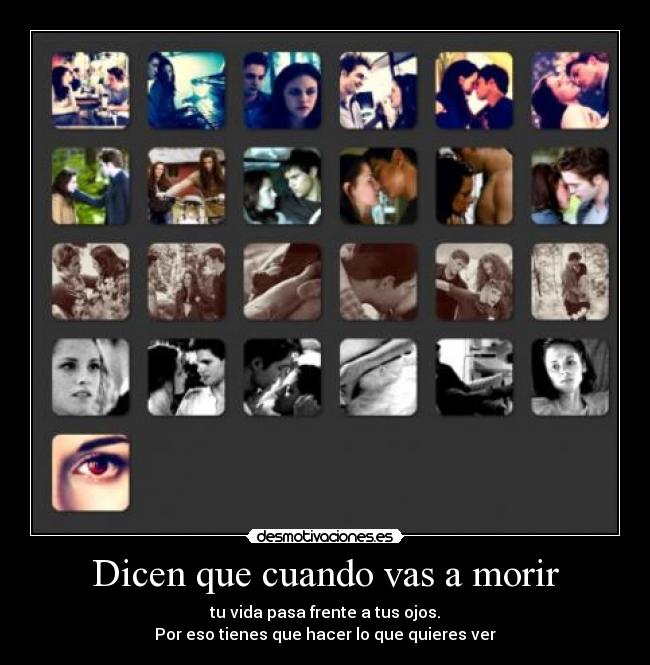 Dicen que cuando vas a morir - tu vida pasa frente a tus ojos.
Por eso tienes que hacer lo que quieres ver