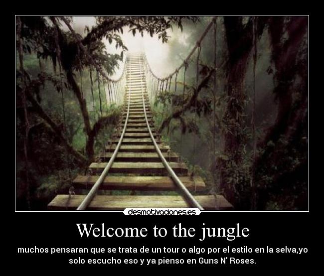 Welcome to the jungle - muchos pensaran que se trata de un tour o algo por el estilo en la selva,yo
solo escucho eso y ya pienso en Guns N Roses.